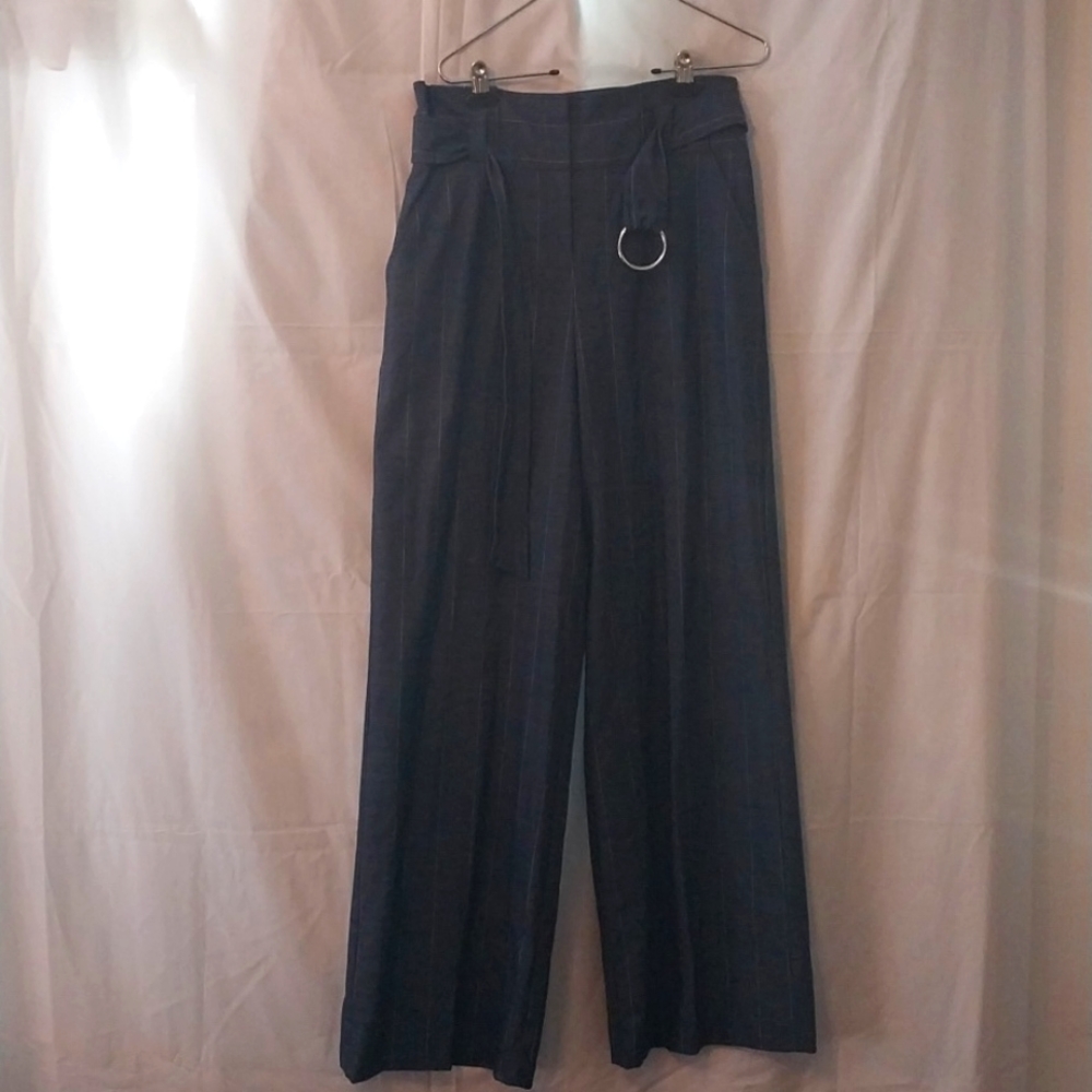 7th Avenue Design Studio New York company pinstriped 10 wide leg paperbag waist